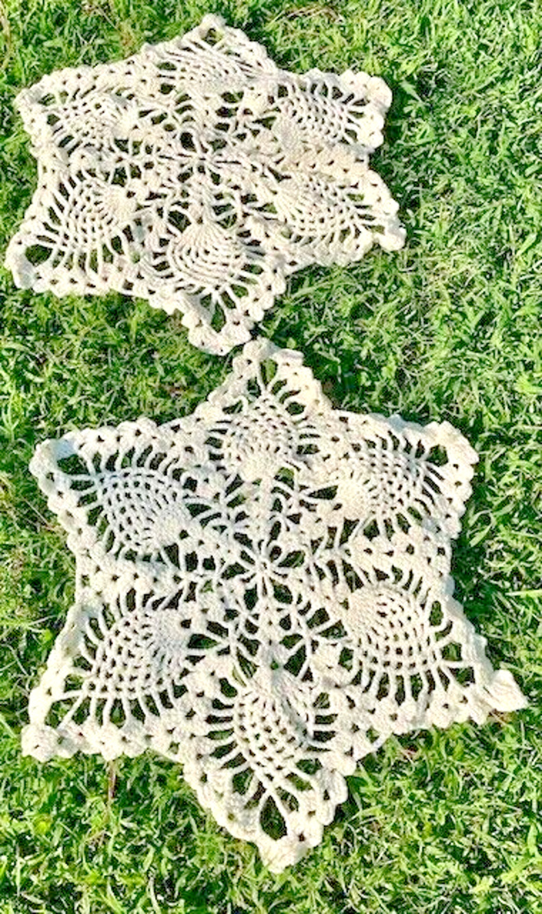 Vintage Doily Handmade 25" Crochet Intricate Pattern Off White/Ivory - Set Of 2